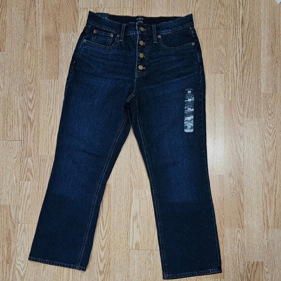 Women's J. Crew Mid Rise Button Fly Flare Crop Jean - Dark Stonewash - 28 -  NWT - Picture 3 of 4
